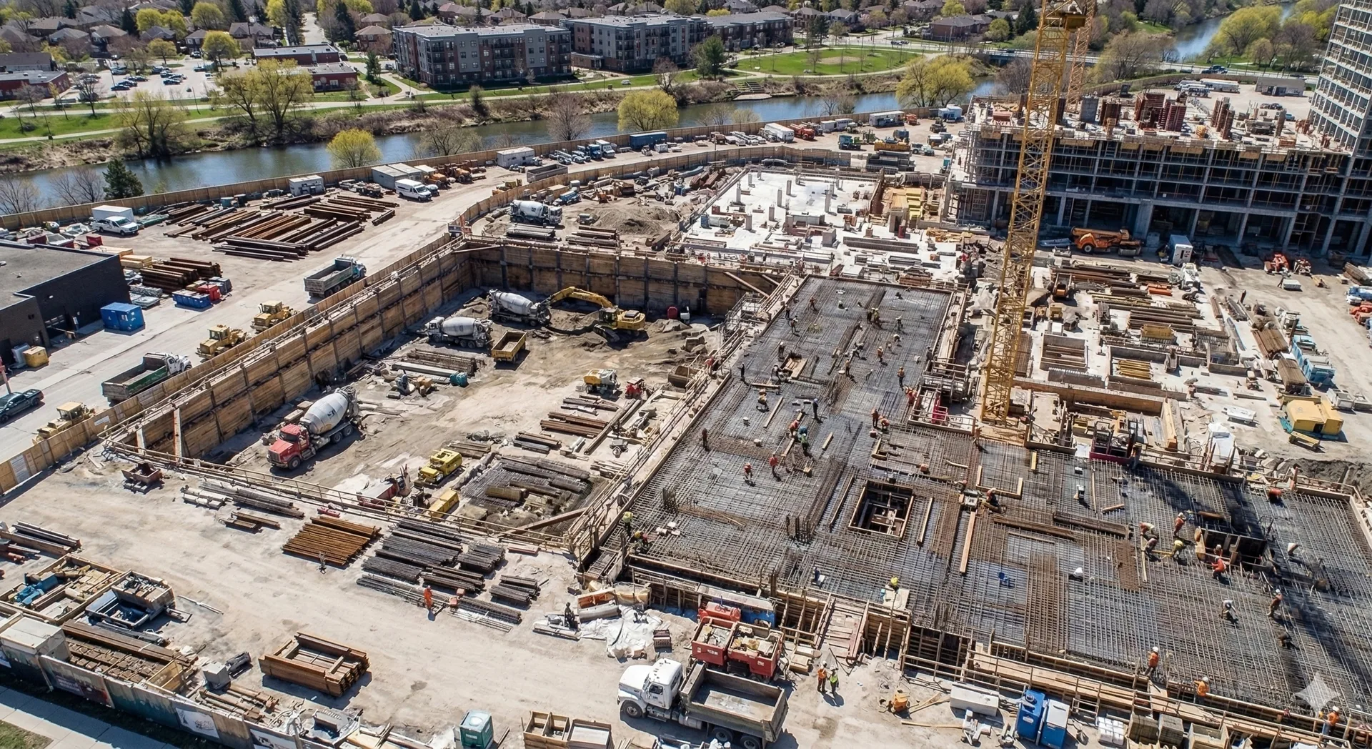 Construction site with crane and building under construction